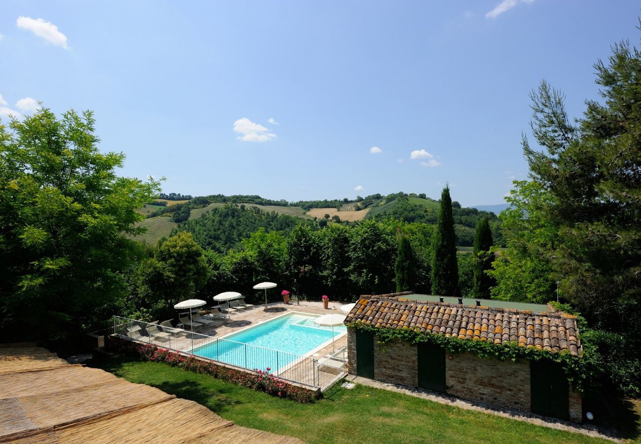 Antico Casolare is an unique villa with private pool and vineyard in Le Marche, Italy. Ideal for large groups!