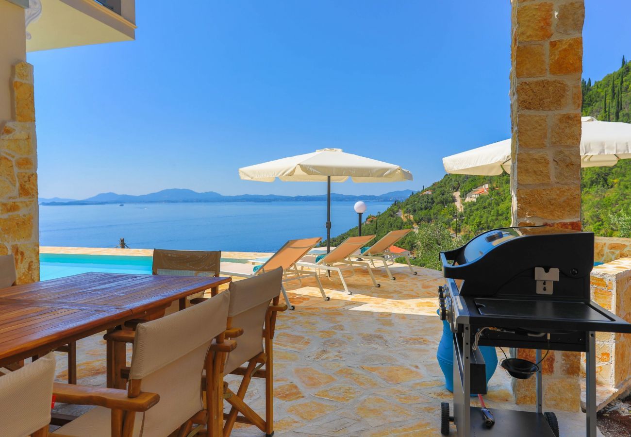 Villa Krouzeri is a detached villa with private pool and panoramic sea view in Agni Bay, Corfu