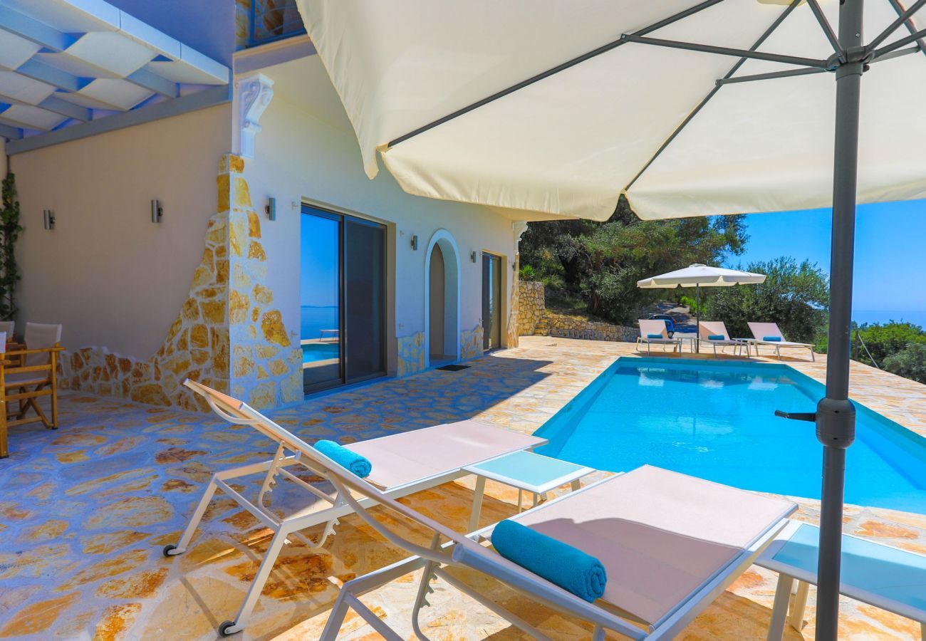 Villa Krouzeri is a detached villa with private pool and panoramic sea view in Agni Bay, Corfu
