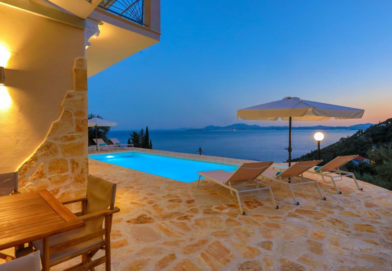 Villa Krouzeri is a detached villa with private pool and panoramic sea view in Agni Bay, Corfu