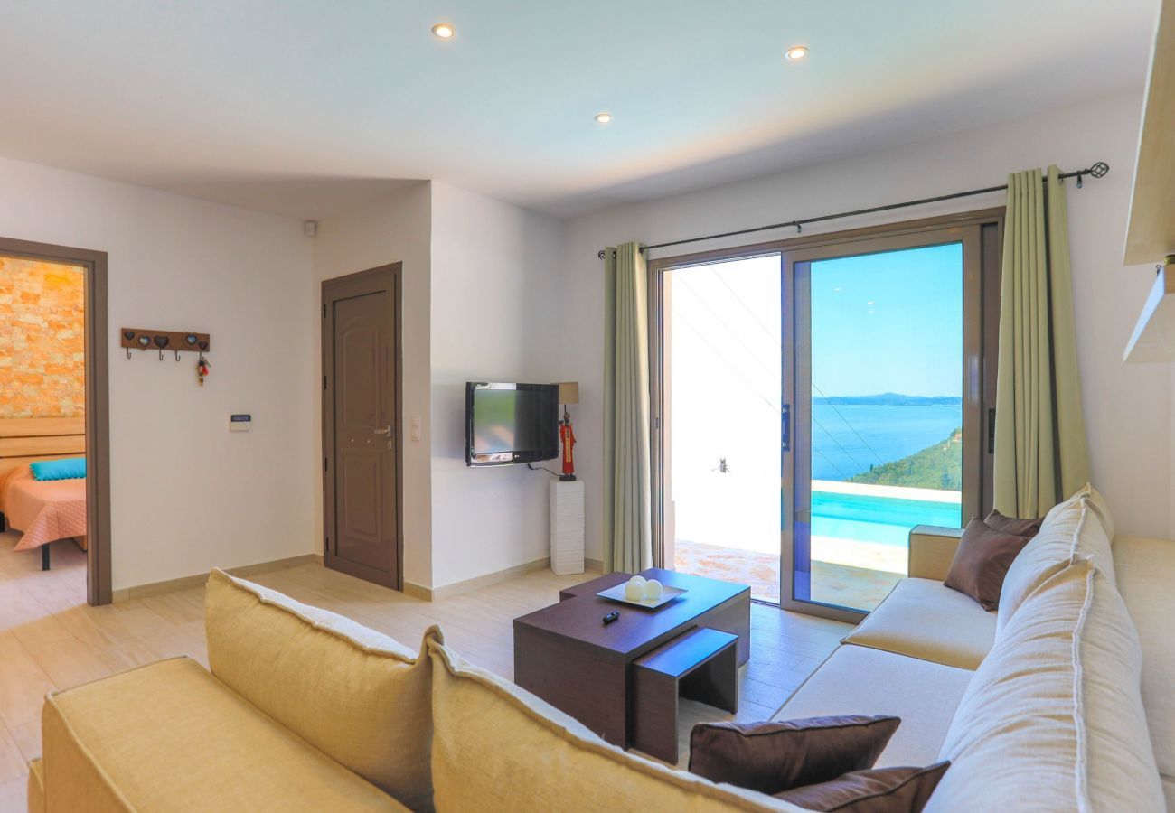 Villa Krouzeri is a detached villa with private pool and panoramic sea view in Agni Bay, Corfu