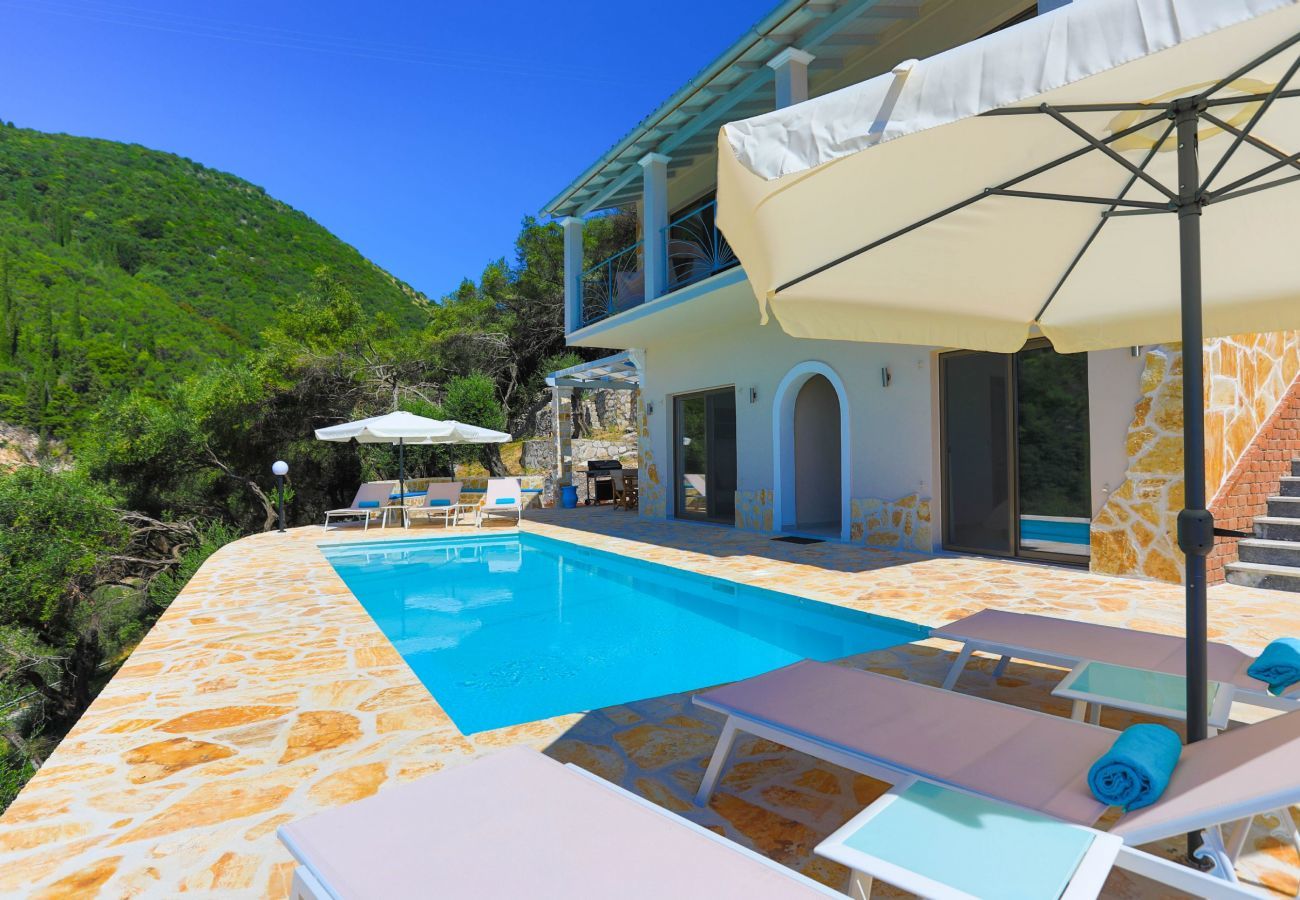Villa Krouzeri is a detached villa with private pool and panoramic sea view in Agni Bay, Corfu