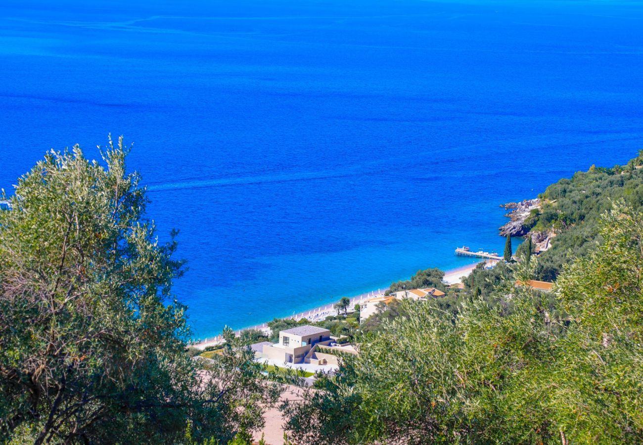 Villa Krouzeri is a detached villa with private pool and panoramic sea view in Agni Bay, Corfu