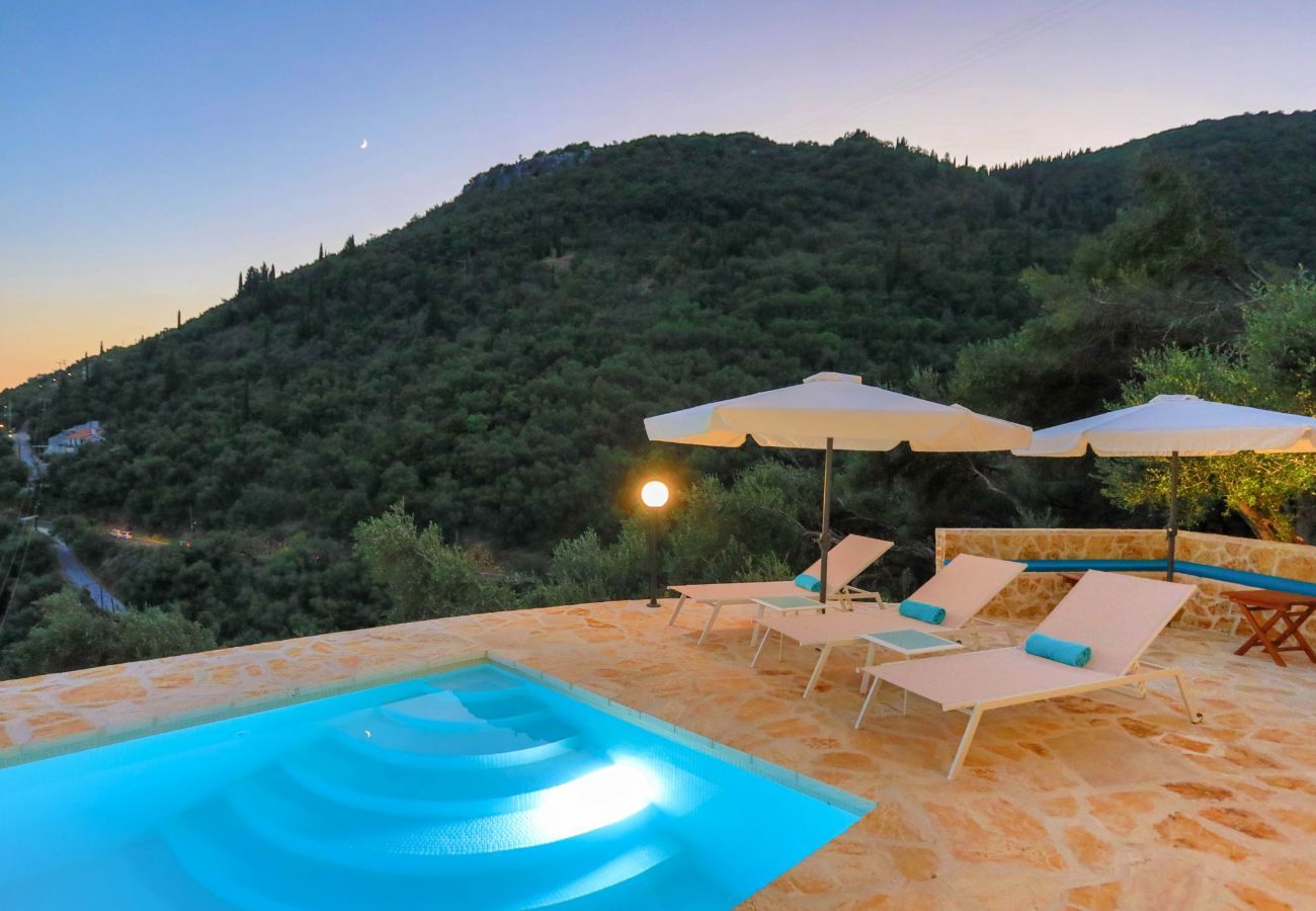Villa Krouzeri is a detached villa with private pool and panoramic sea view in Agni Bay, Corfu