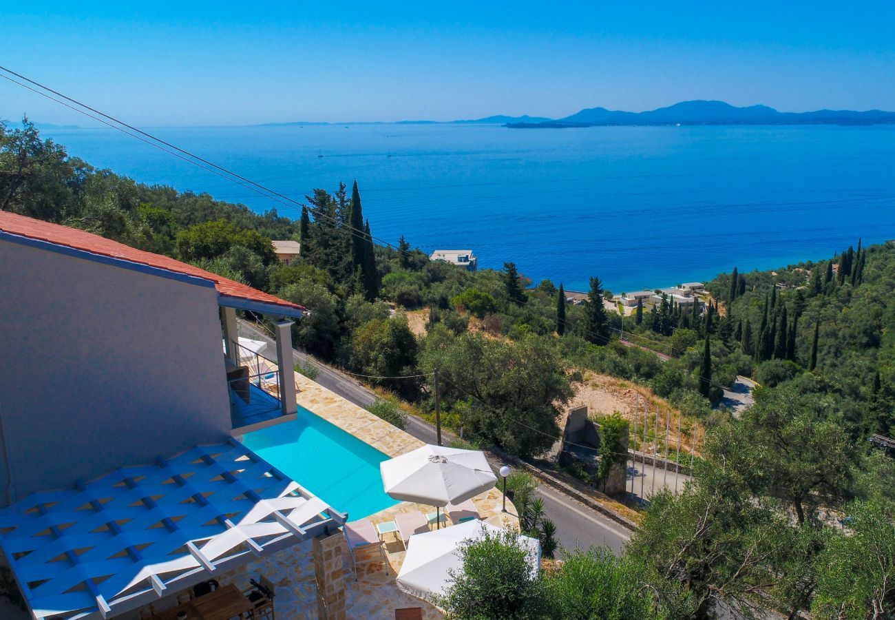 Villa Krouzeri is a detached villa with private pool and panoramic sea view in Agni Bay, Corfu