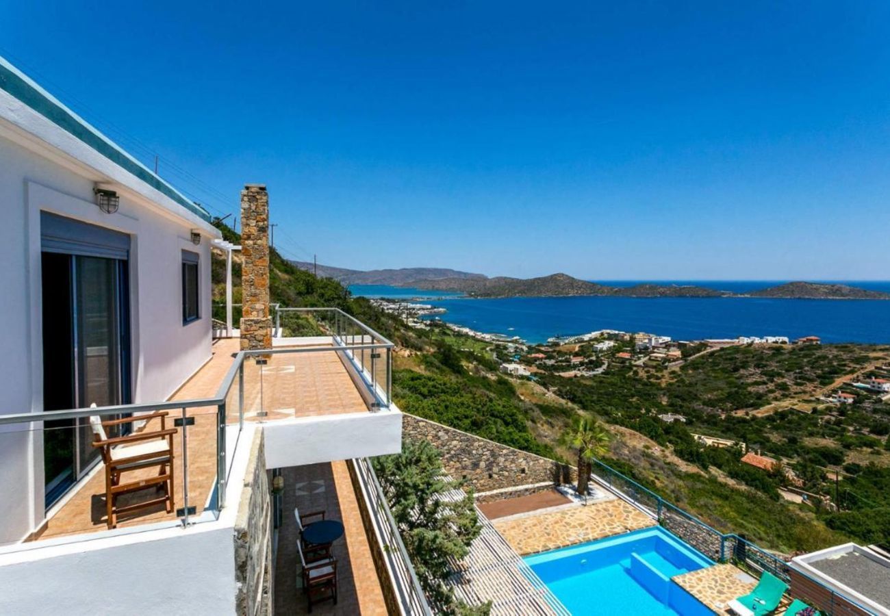 Villa Elounda is a detached villa with private pool and panoramic view over the sea located on a mountain in Elounda, Crete