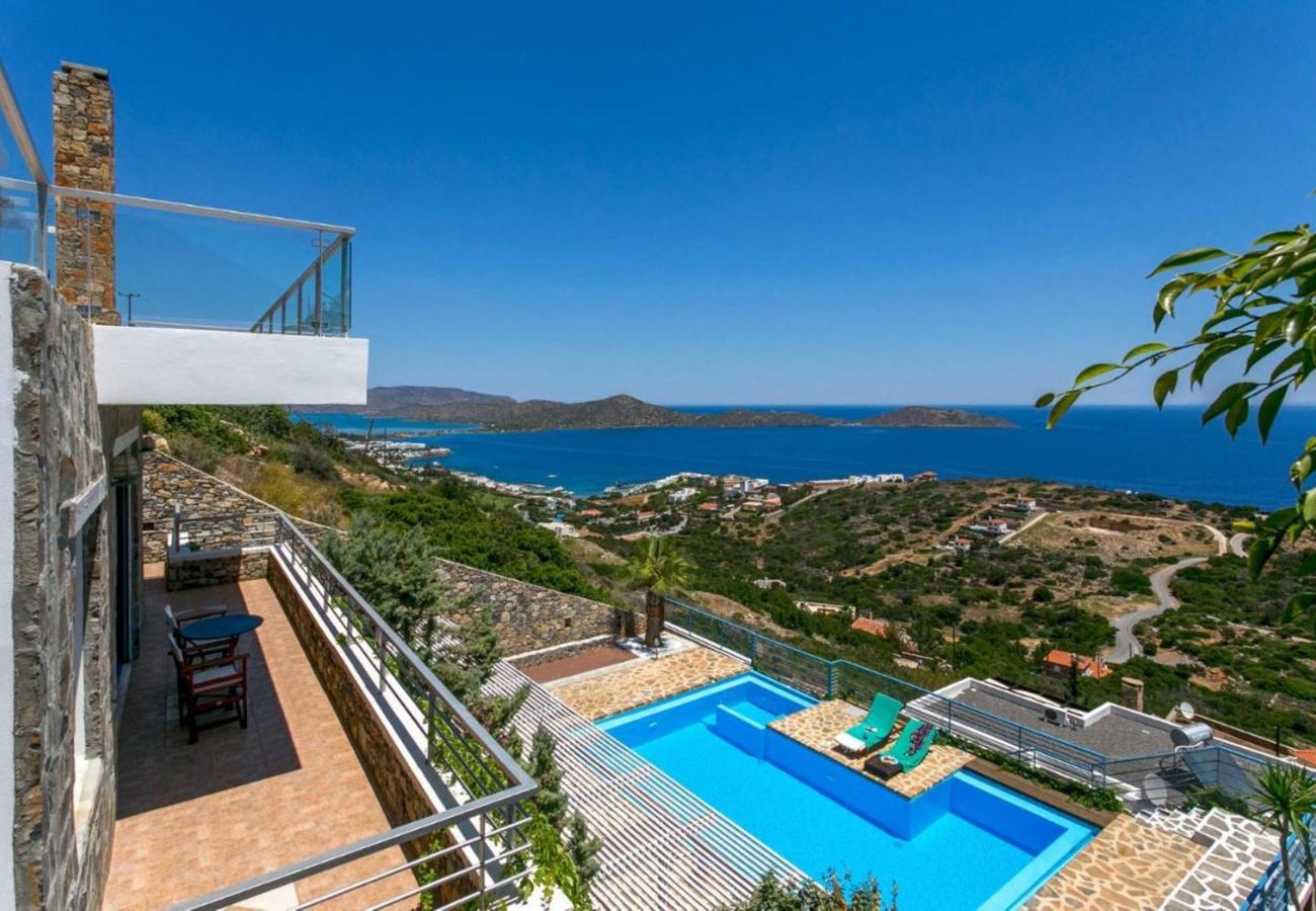 Villa Elounda is a detached villa with private pool and panoramic view over the sea located on a mountain in Elounda, Crete