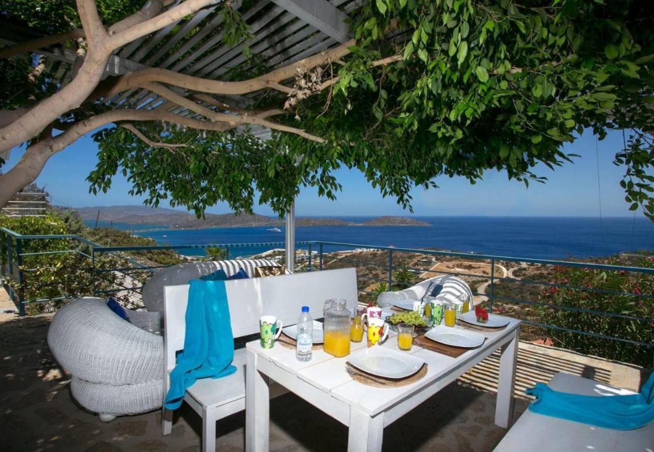 Villa Elounda is a detached villa with private pool and panoramic view over the sea located on a mountain in Elounda, Crete