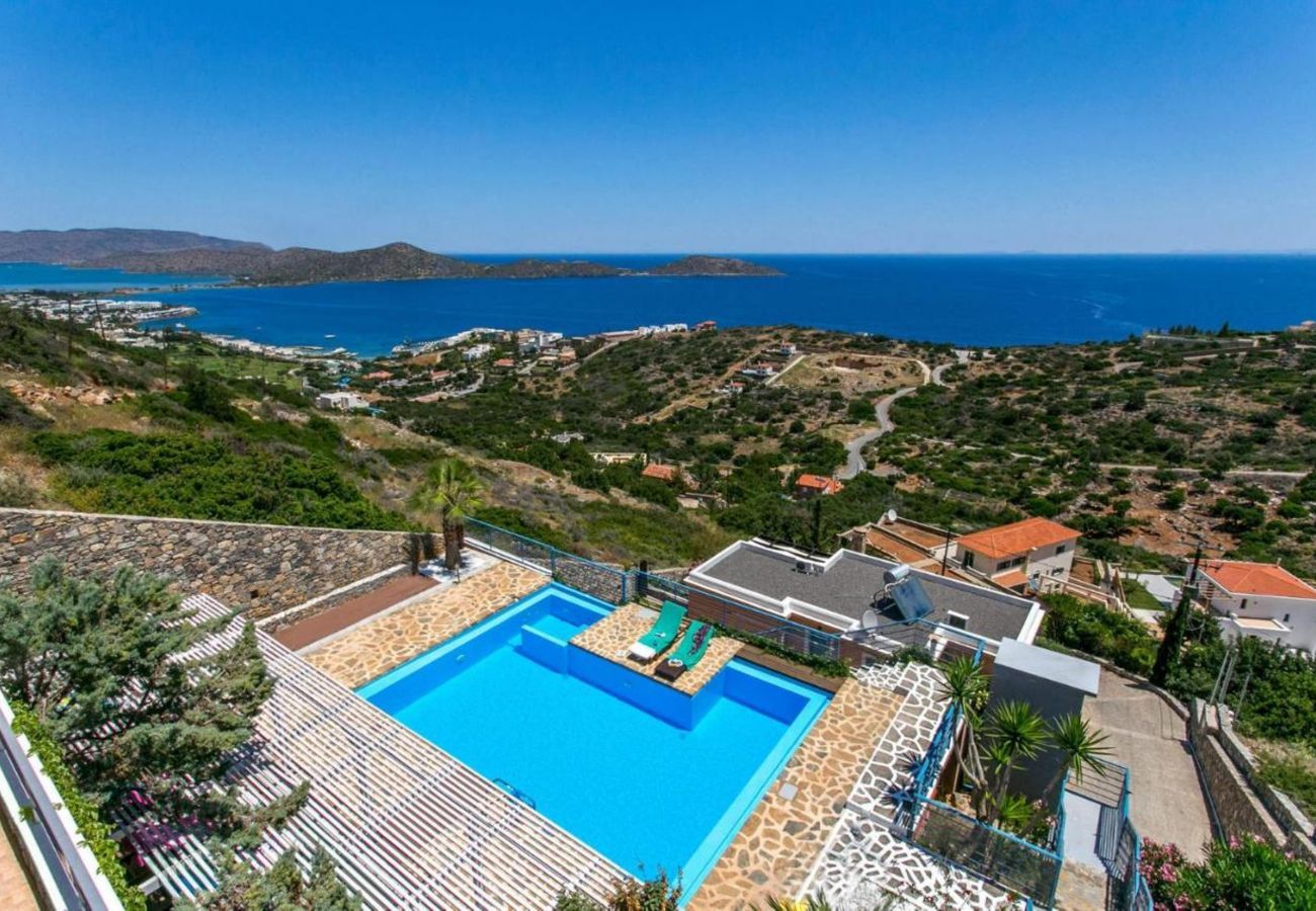 Villa Elounda is a detached villa with private pool and panoramic view over the sea located on a mountain in Elounda, Crete