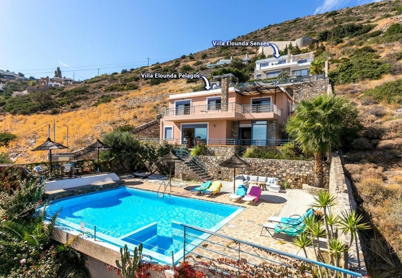 Villa Elounda is a detached villa with private pool and panoramic view over the sea located on a mountain in Elounda, Crete