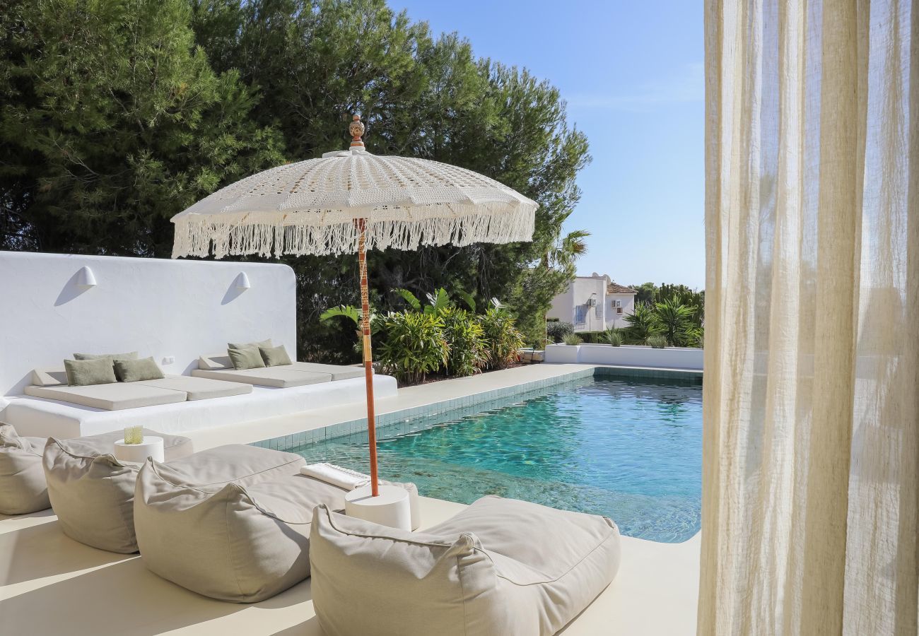 View from the kitchen at the private pool View from kitchen at private saltwater pool with sunbeds